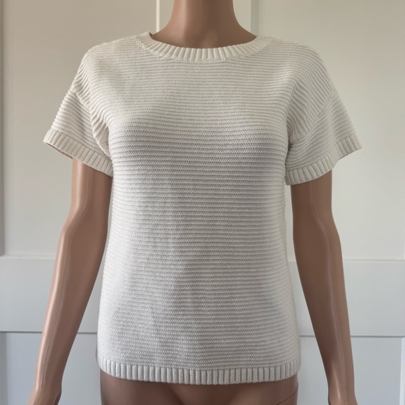 GAP Sweaters - Gap Cream Ribbed Short Sleeves Sweater Tee Top Black Tie Strap XSP XSmall Petite